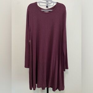 Women’s Soft Lightweight Burgundy Sweater Tunic Dress L Lagenlook Minimalist